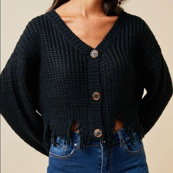 Vici Sweaters - Distressed Button Down Sweater